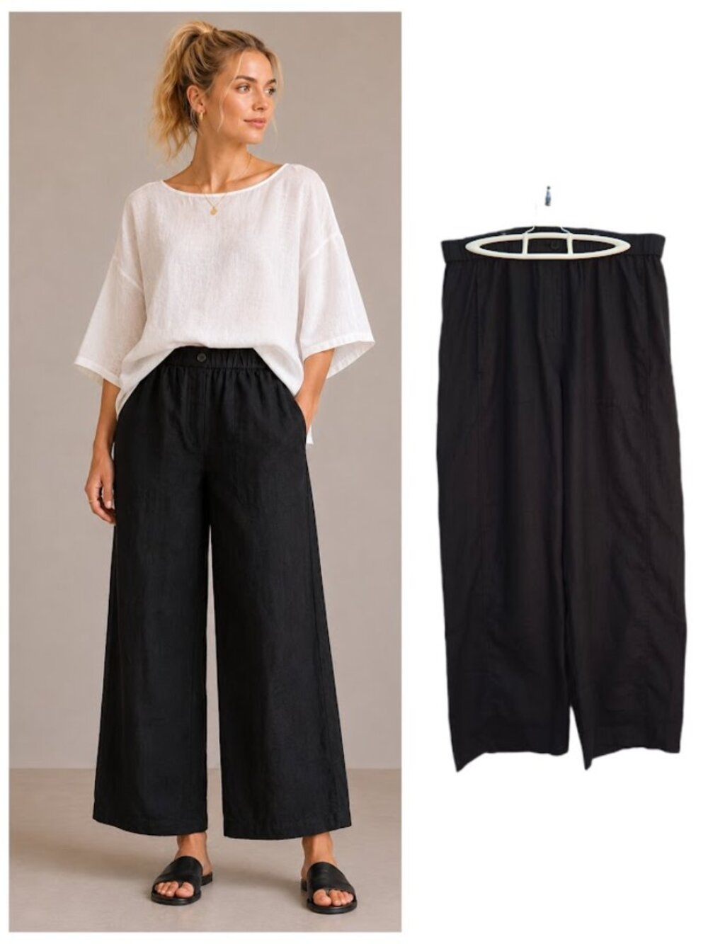 Eileen Fisher Organic Linen Wide Trouser Pant Black M